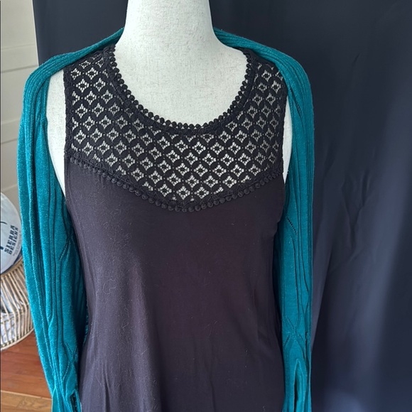 Teal Open Front Cardigan Sweater, medium + Black top - Picture 9 of 15